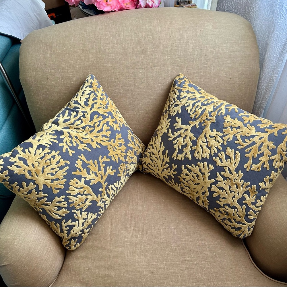 Elegant Gold and Gray Coral Accent Pillows